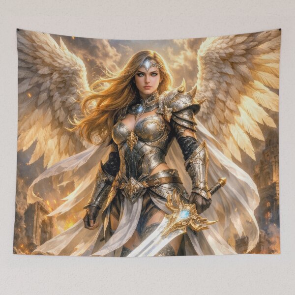 Item preview, Celestial Angel Warrior with Sword – Epic Fantasy Angel Guardian Artwork designed and sold by DrakariArt.