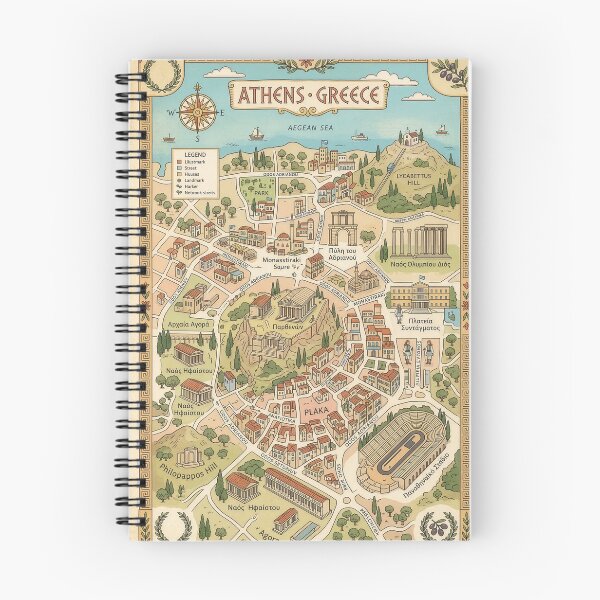 Item preview, Vintage Illustrated Map of Athens Greece designed and sold by Iustyn26.