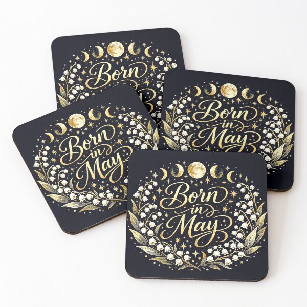 Item preview, Born in May Gift — Lily of the Valley Moon Phase Gold Celestial Birthday Art designed and sold by LunarStillCo.