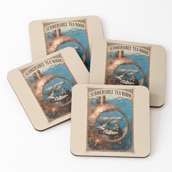 Item preview, Submersible Tea Room – Steampunk Underwater Vintage Art Print designed and sold by Jeeklsdotcom.