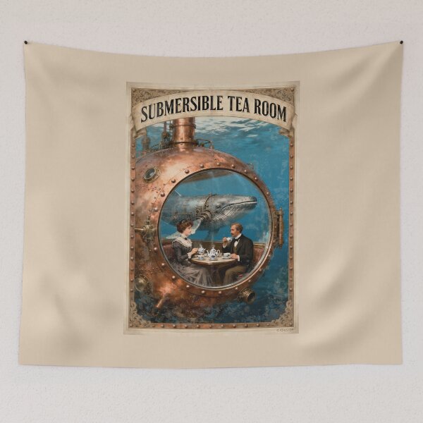 Item preview, Submersible Tea Room – Steampunk Underwater Vintage Art Print designed and sold by Jeeklsdotcom.