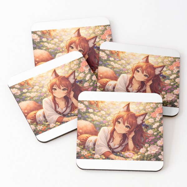 Item preview, Cute Fox Girl Relaxing in a Blooming Flower Garden – Anime Art designed and sold by Anshugoyal.