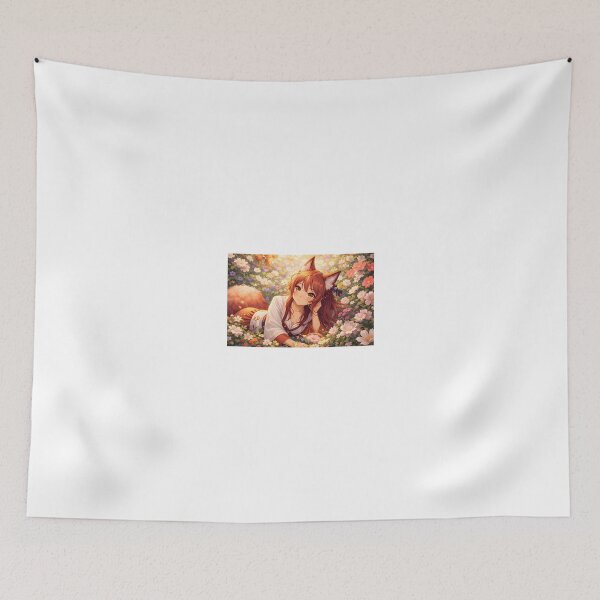 Item preview, Cute Fox Girl Relaxing in a Blooming Flower Garden – Anime Art designed and sold by Anshugoyal.
