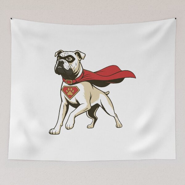 Item preview, American Bulldog Superhero Illustration – Cute Bulldog in Superhero Costume Cartoon designed and sold by Hansani Nuwanmini Jayawickrama.