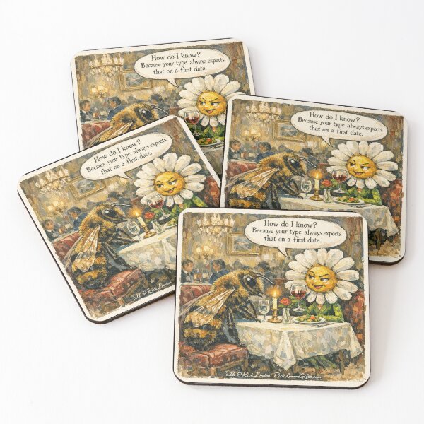 Item preview, Bee & Blossom First Date – Whimsical Romantic Cartoon designed and sold by Rick London Gifts.