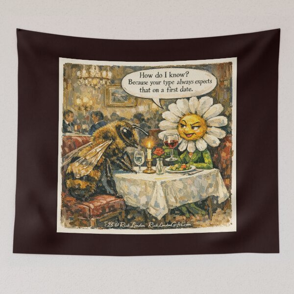Item preview, Bee & Blossom First Date – Whimsical Romantic Cartoon designed and sold by Rick London Gifts.