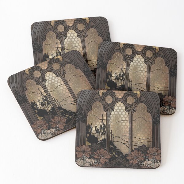 Item preview, Gothic stained glass window: Distant Castle and Dark Flowers designed and sold by LatelierDeCleo.