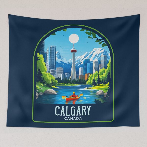 Item preview, Calgary Vintage Travel Illustration designed and sold by HomeLivingCo.