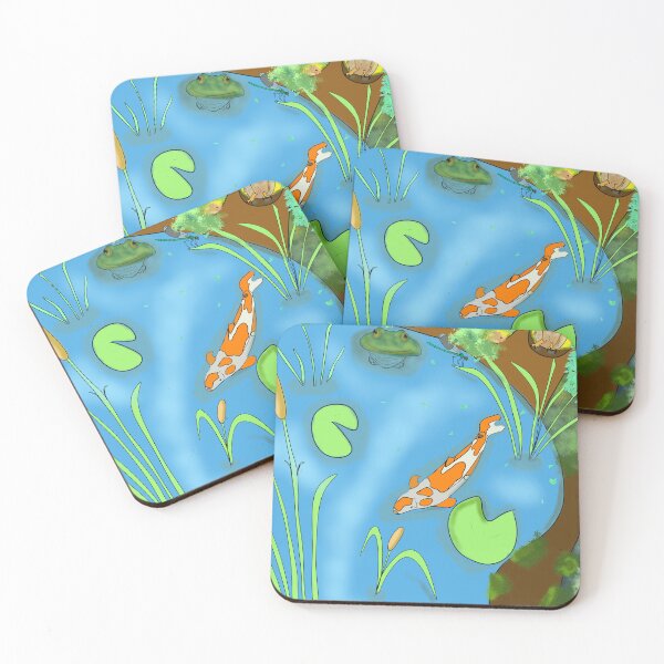 Item preview, Cozy Pond Ecosystem Illustration – Koi, Frogs & Forest Animals” designed and sold by Giesearthouse.