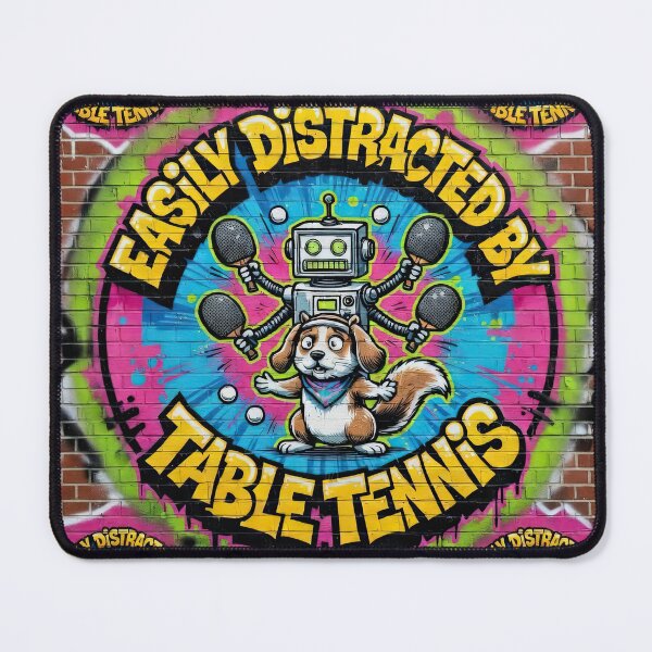 Item preview, Easily Distracted By Table Tennis: Funny Robot & Dog Graffiti Ping Pong T-Shirt designed and sold by OhMyPingCo.
