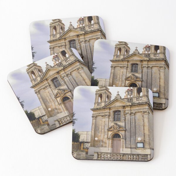 Item preview, Historic Stone Church Facade With Twin Bell Towers and Ornate Baroque Architecture Exterior designed and sold by Nmallia.