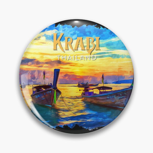 Item preview, Krabi Thailand Sunset – Longtail Boats Tropical Beach Watercolor Illustration designed and sold by ArcticFoxStudio.