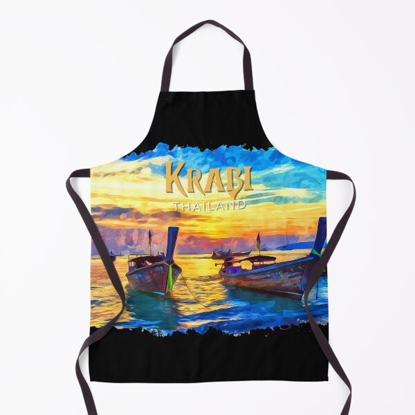 Item preview, Krabi Thailand Sunset – Longtail Boats Tropical Beach Watercolor Illustration designed and sold by ArcticFoxStudio.