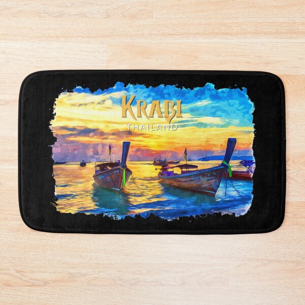 Item preview, Krabi Thailand Sunset – Longtail Boats Tropical Beach Watercolor Illustration designed and sold by ArcticFoxStudio.