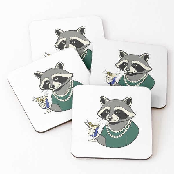 Item preview, Fancy Raccoon with Pearls Martini - Posh Trash Panda Vintage Art designed and sold by LaurannaDesign.