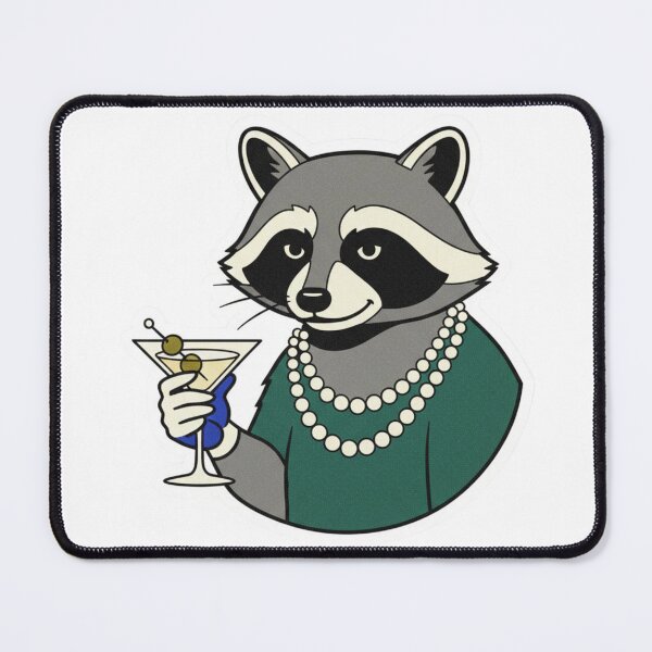 Item preview, Fancy Raccoon with Pearls Martini - Posh Trash Panda Vintage Art designed and sold by LaurannaDesign.
