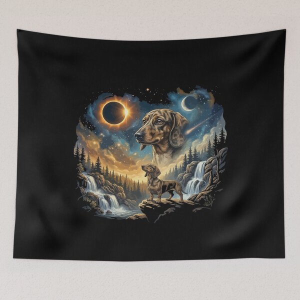 Item preview, Dachshund Howling to The Moon Vintage 90s Retro Dog Art designed and sold by BOUCHERIT amine.