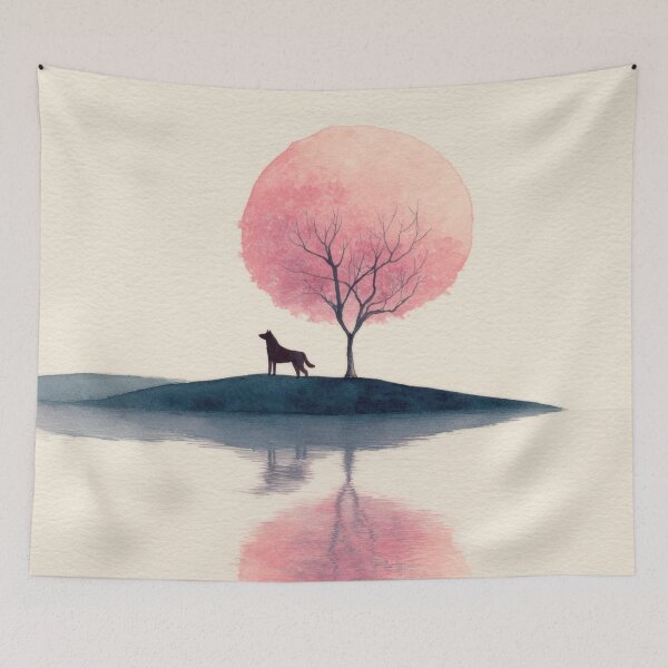 Item preview, Wolf stands near tree under pink sun designed and sold by anytka.