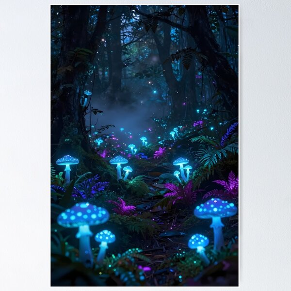 Item preview, Bioluminescent Blue Mushrooms Magical Forest Path designed and sold by Zentavix.