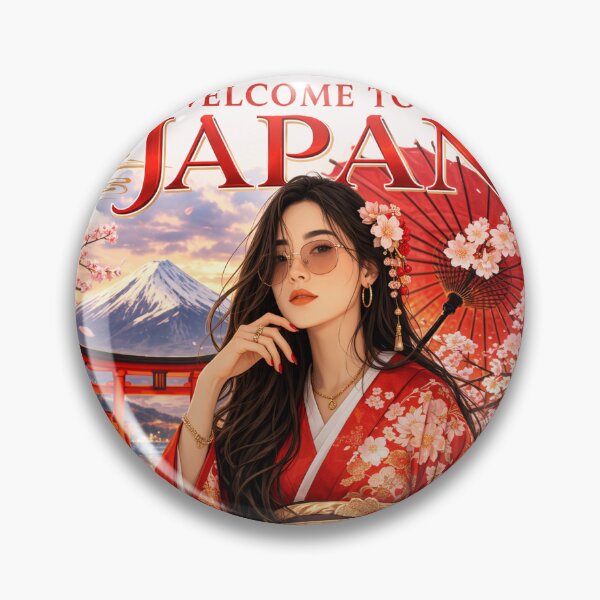 Item preview, Welcome to Japan – Land of the Rising Sun | Sakura Kimono Girl Travel Poster | Mount Fuji Japanese Culture Illustration designed and sold by Inkora-Art.