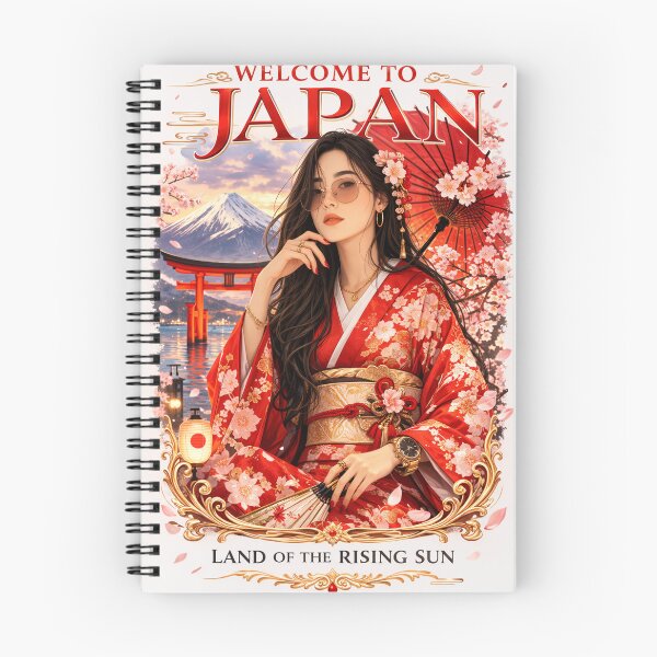 Item preview, Welcome to Japan – Land of the Rising Sun | Sakura Kimono Girl Travel Poster | Mount Fuji Japanese Culture Illustration designed and sold by Inkora-Art.