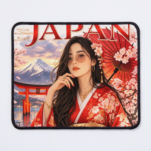 Item preview, Welcome to Japan – Land of the Rising Sun | Sakura Kimono Girl Travel Poster | Mount Fuji Japanese Culture Illustration designed and sold by Inkora-Art.