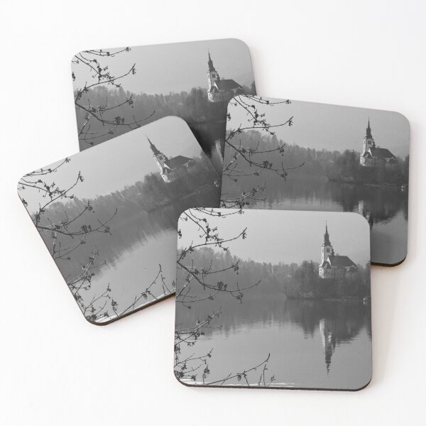 Item preview, Lake Bled in Black and White - Slovenia Travel Photography designed and sold by CarolinaReina.