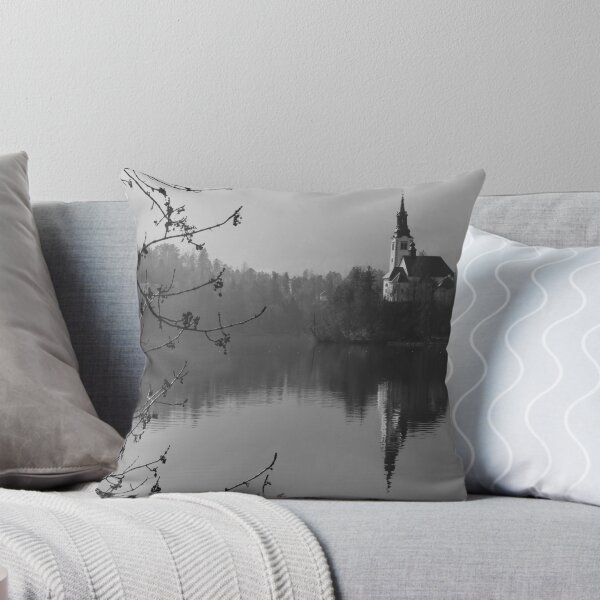 Item preview, Lake Bled in Black and White - Slovenia Travel Photography designed and sold by CarolinaReina.