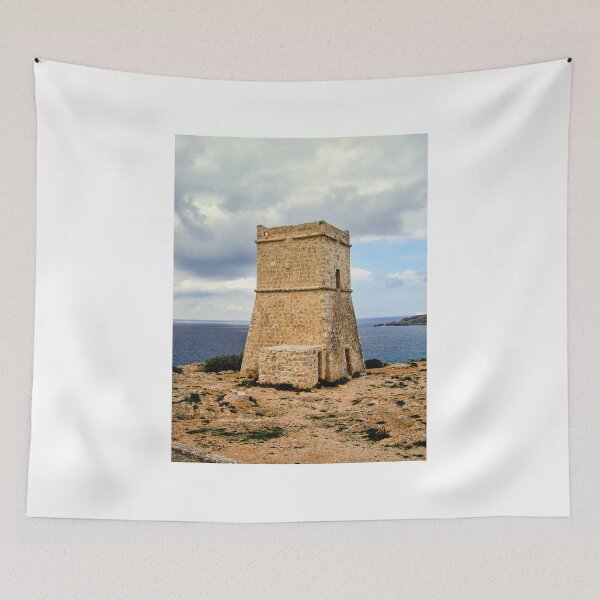 Item preview, Historic Coastal Watchtower Overlooking Mediterranean Sea On Rocky Shore Under Cloudy Sky designed and sold by Nmallia.