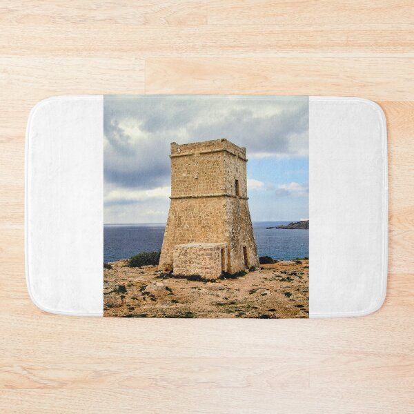 Item preview, Historic Coastal Watchtower Overlooking Mediterranean Sea On Rocky Shore Under Cloudy Sky designed and sold by Nmallia.