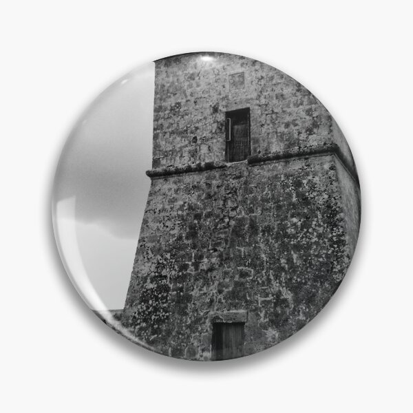 Item preview, Old Stone Watchtower on Rocky Coastline in Moody Black and White Landscape Photography designed and sold by Nmallia.
