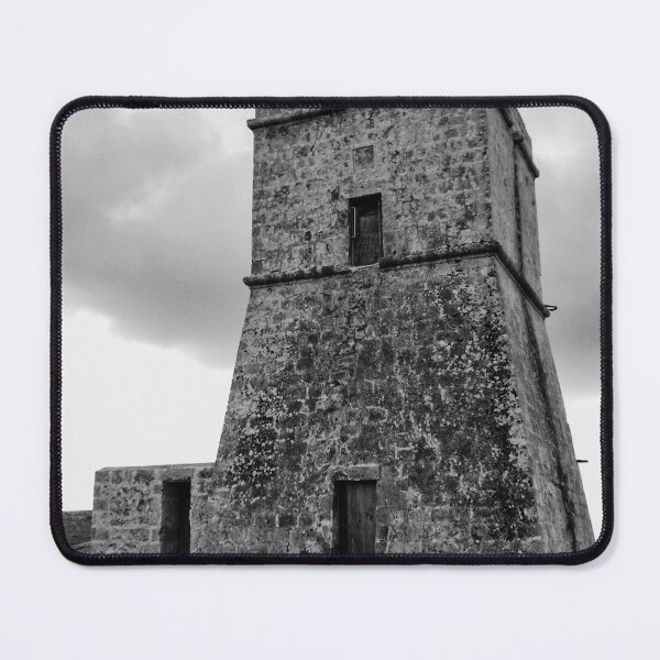 Item preview, Old Stone Watchtower on Rocky Coastline in Moody Black and White Landscape Photography designed and sold by Nmallia.