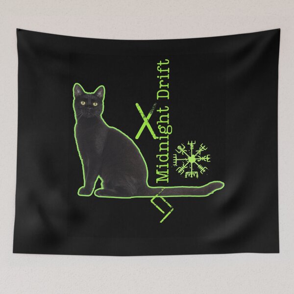 Item preview, Midnight Drift Black Cat Green Neon Streetwear Design designed and sold by EarthArtDesigns.