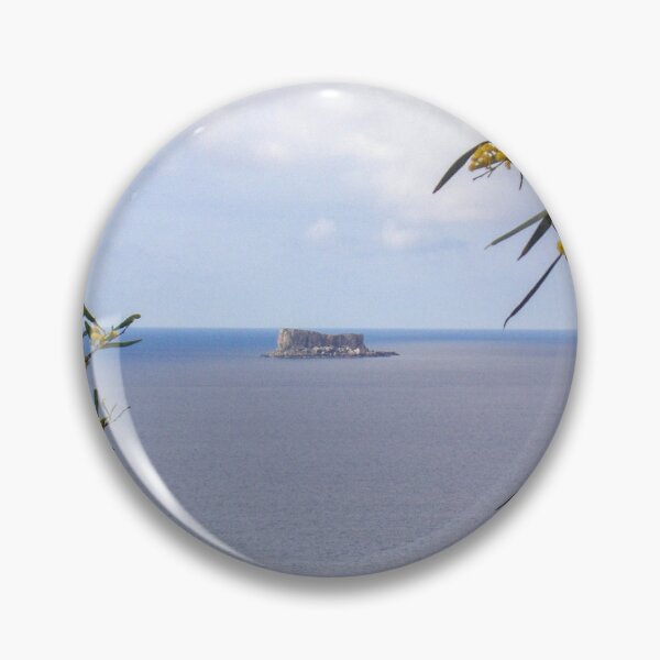 Item preview, Island Sea View Framed by Yellow Mimosa Flowers Over Calm Coastal Waters and Rocky Islet designed and sold by Nmallia.