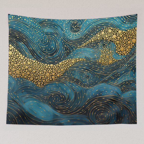 Item preview, Aboriginal Inspired Dot Art - With Waves and Gold Abstract designed and sold by GrinGalore.