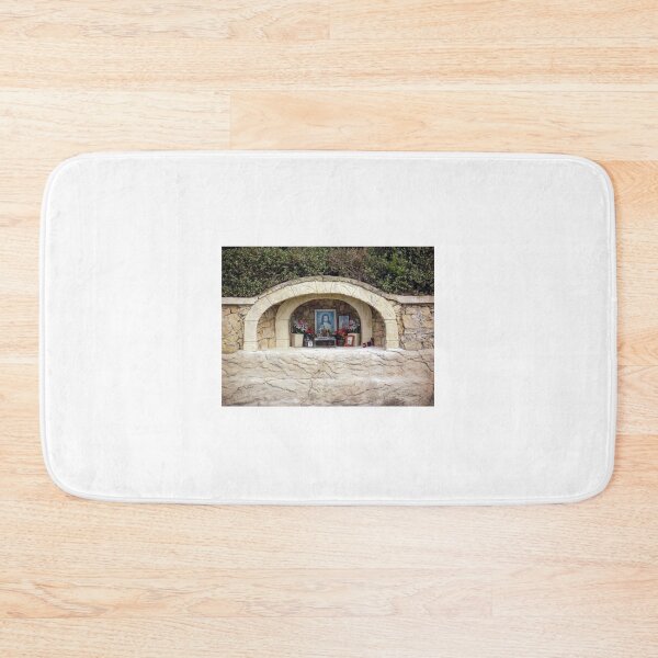 Item preview, Stone Shrine Altar With Jesus Portrait, Flowers and Votive Candles In Outdoor Niche designed and sold by Nmallia.