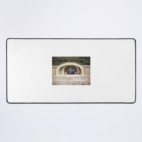 Item preview, Stone Shrine Altar With Jesus Portrait, Flowers and Votive Candles In Outdoor Niche designed and sold by Nmallia.