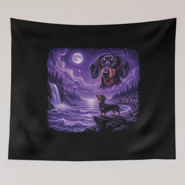 Item preview, Dachshund Howling to The Moon Vintage 90s Retro Dog Art designed and sold by BOUCHERIT amine.
