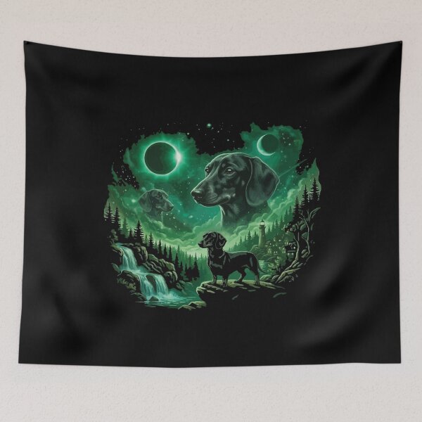 Item preview, Dachshund Howling to The Moon Vintage 90s Retro Dog Art designed and sold by BOUCHERIT amine.