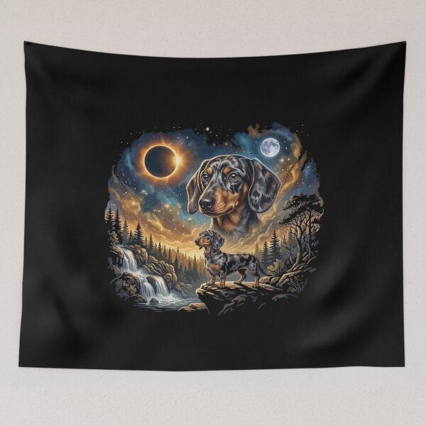 Item preview, Dachshund Howling to The Moon Vintage 90s Retro Dog Art designed and sold by BOUCHERIT amine.