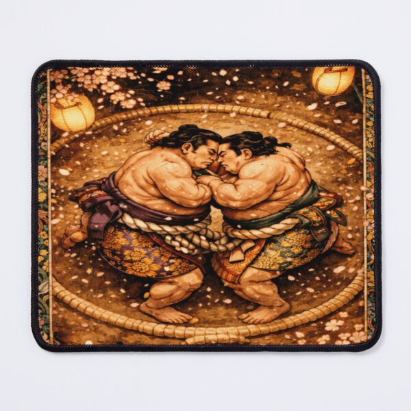 Item preview, Sumo Clash at Dawn – Cherry Blossom Dohyo Ukiyo-e Fine Art Print designed and sold by ArtFreshStudio.
