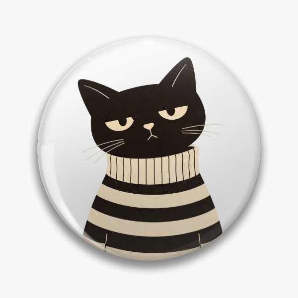 Item preview, Unimpressed Black Cat in Striped Sweater - Moody Cat Illustration Art designed and sold by DownloSpace.