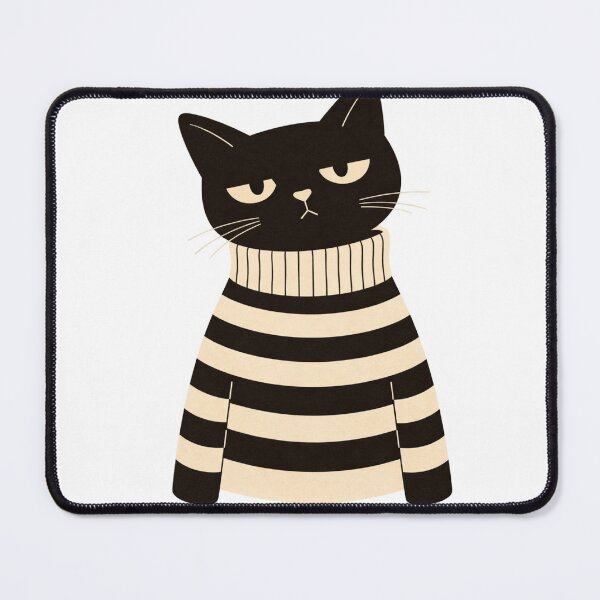 Item preview, Unimpressed Black Cat in Striped Sweater - Moody Cat Illustration Art designed and sold by DownloSpace.