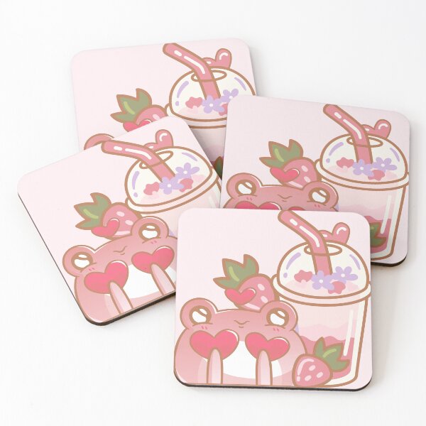 Item preview, Cute Kawaii Frog with Strawberry Bubble Tea designed and sold by Kanniax.