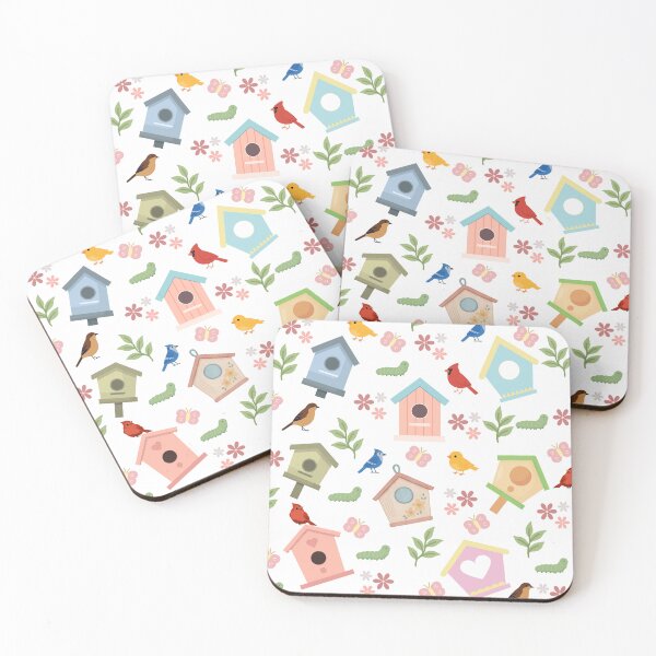 Item preview, Cute Birdhouse & Bird Pattern On White Background | Whimsical Spring Pattern | Colorful Nature Inspired Pattern designed and sold by swdesigns714.