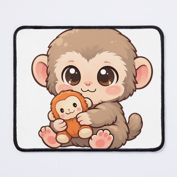Item preview, Cute Baby Monkey With Plush Toy Kawaii Animal Meme Sticker & T-Shirt designed and sold by Mandardesigns09.