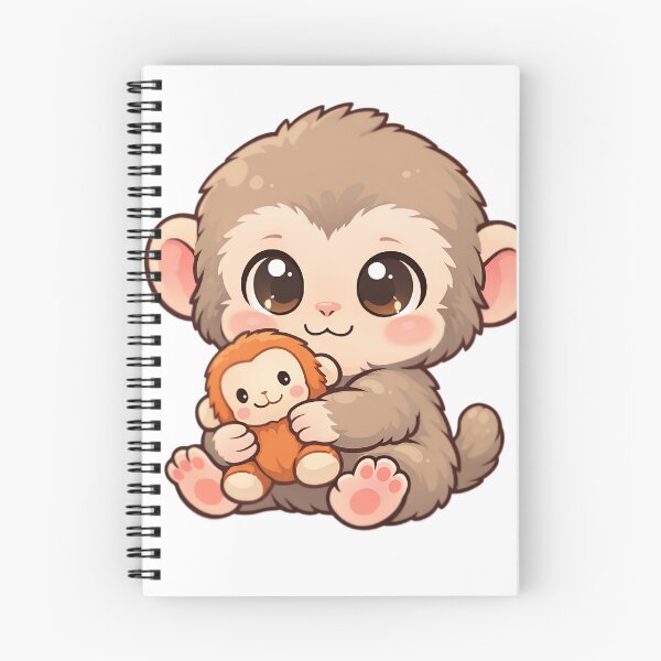 Item preview, Cute Baby Monkey With Plush Toy Kawaii Animal Meme Sticker & T-Shirt designed and sold by Mandardesigns09.