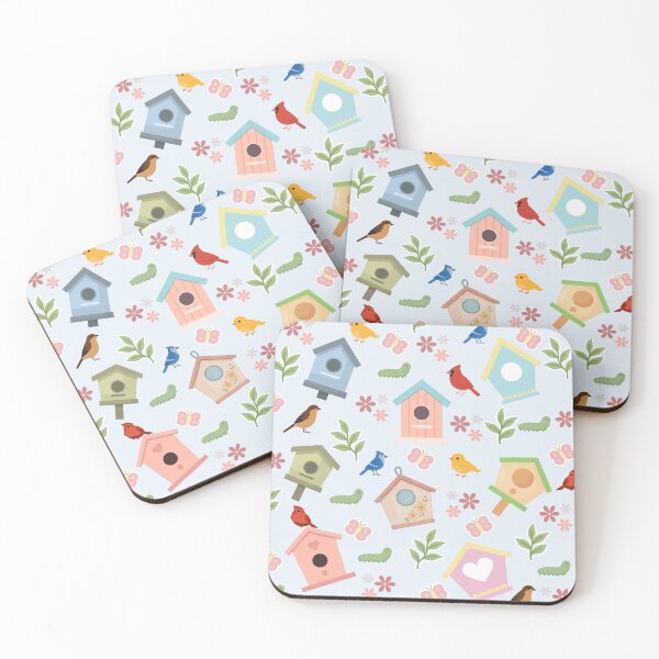 Item preview, Cute Birdhouse & Bird Pattern On Blue Background | Whimsical Spring Pattern | Colorful Nature Inspired Pattern designed and sold by swdesigns714.
