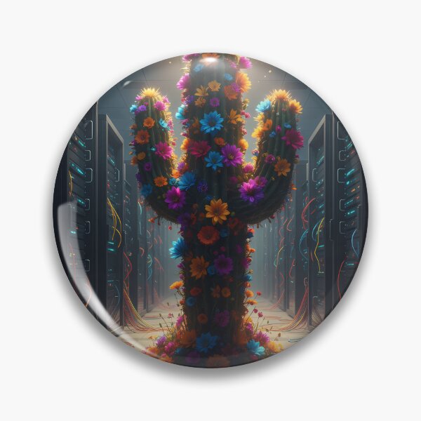 Item preview, Solarpunk Oasis: Vibrant Floral Cactus in a Cyberpunk Server Room designed and sold by RBCTk.