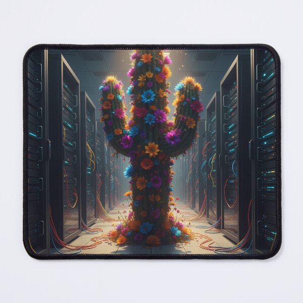 Item preview, Solarpunk Oasis: Vibrant Floral Cactus in a Cyberpunk Server Room designed and sold by RBCTk.